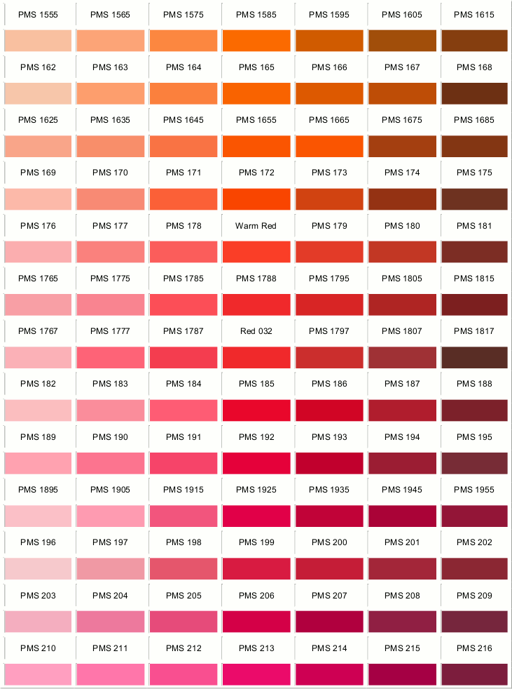 Pantone Colour Chart Pink