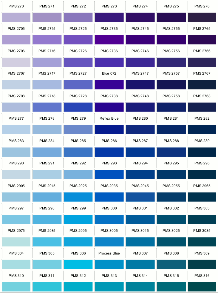 Blue Pantone Color Chart